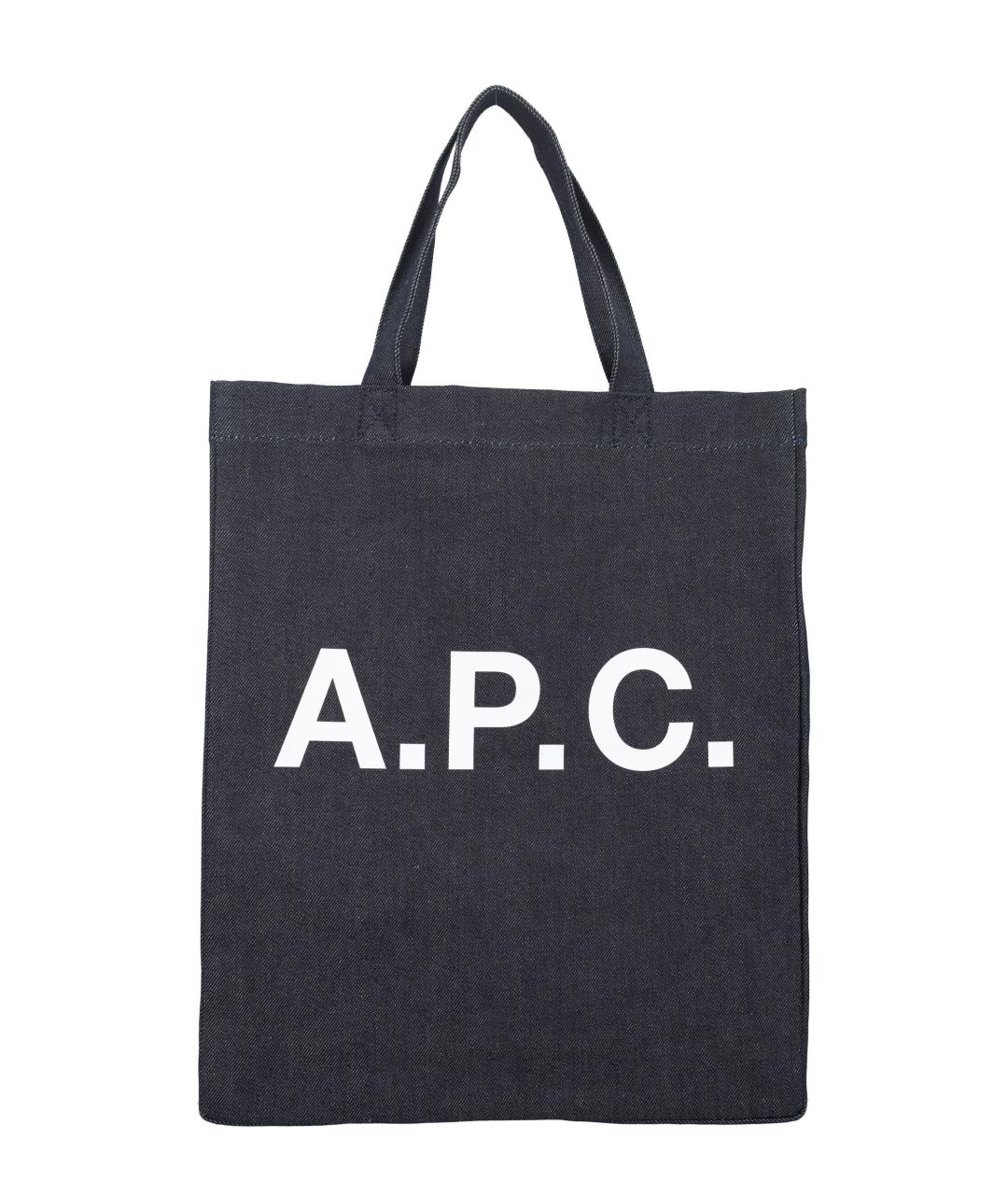 A.P.C. Темно-синяя хлопковая сумка тоут, фото 1