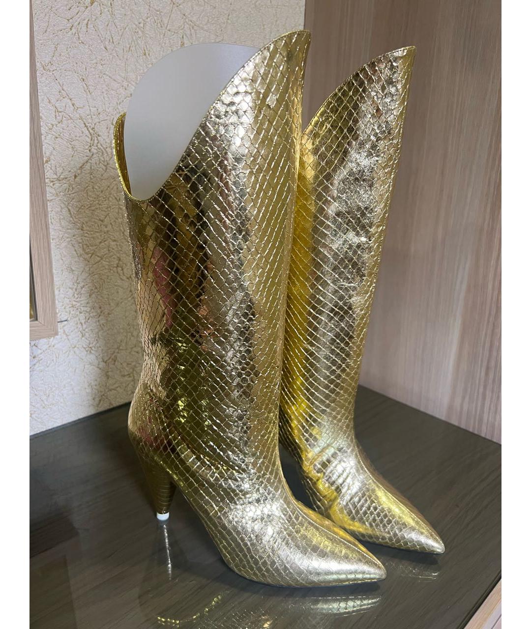 THE ATTICO Золотые кожаные сапоги, фото 6