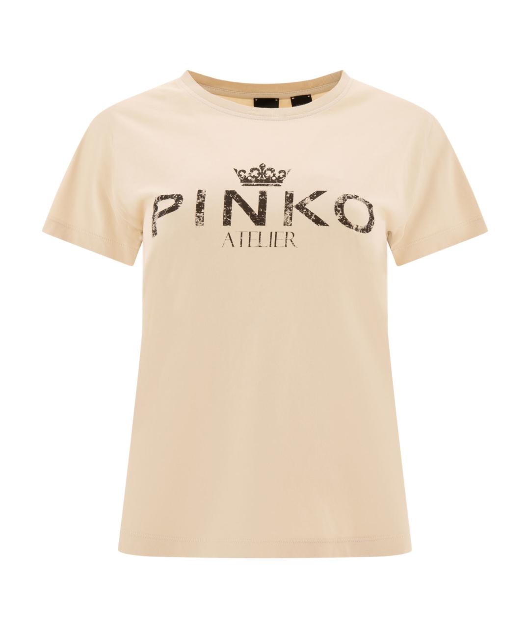 PINKO Бежевая хлопковая футболка, фото 1