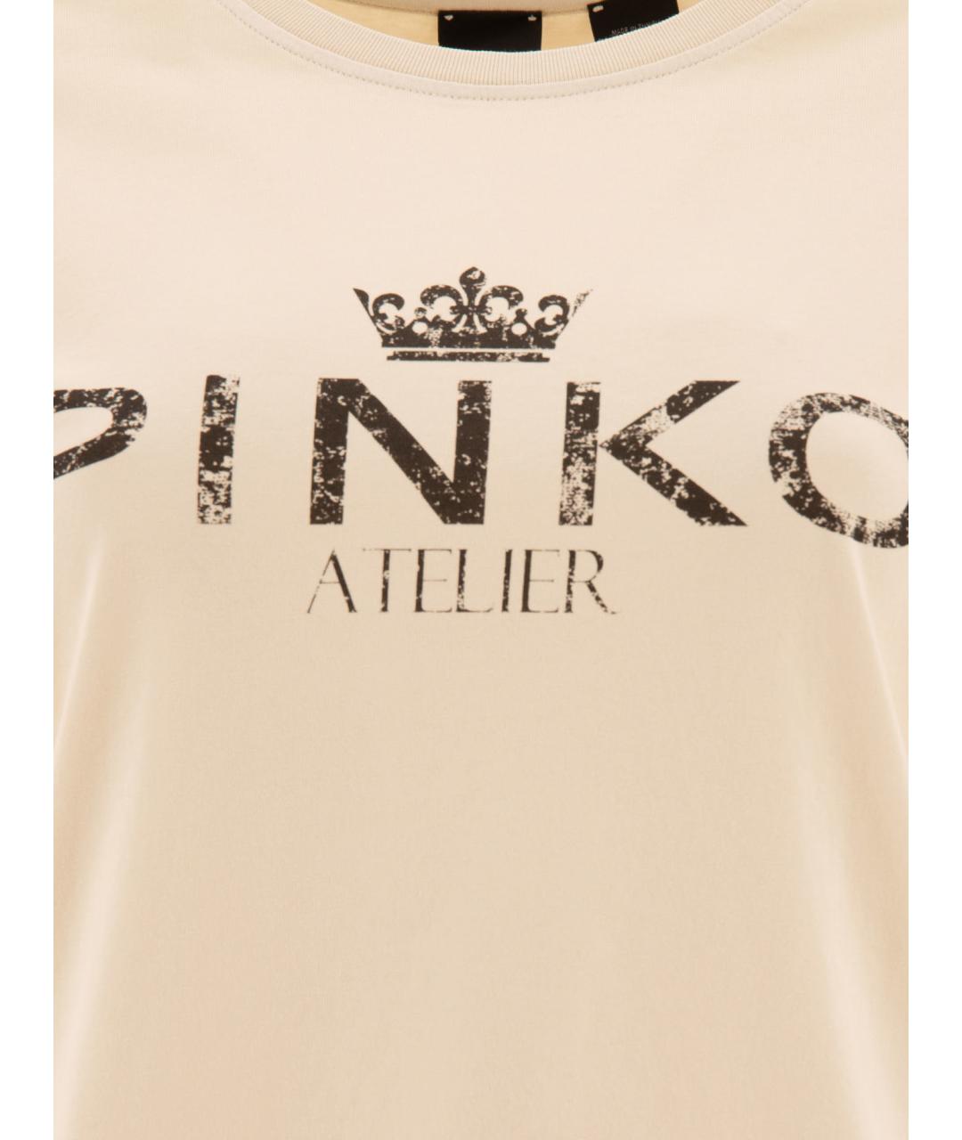 PINKO Бежевая хлопковая футболка, фото 3