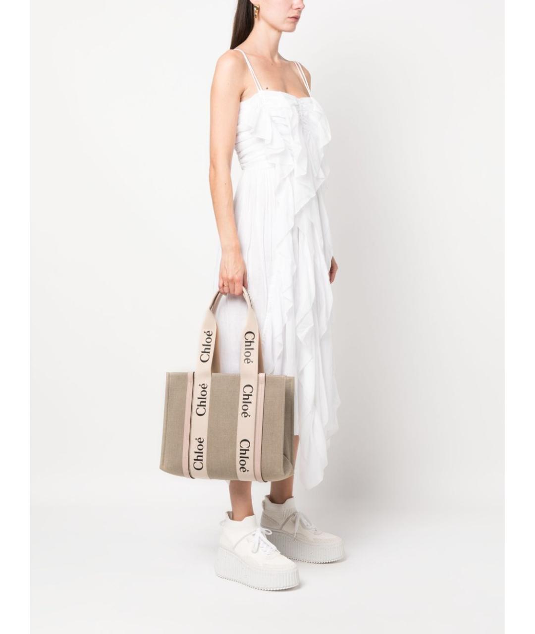 CHLOE Бежевая льняная сумка тоут, фото 2