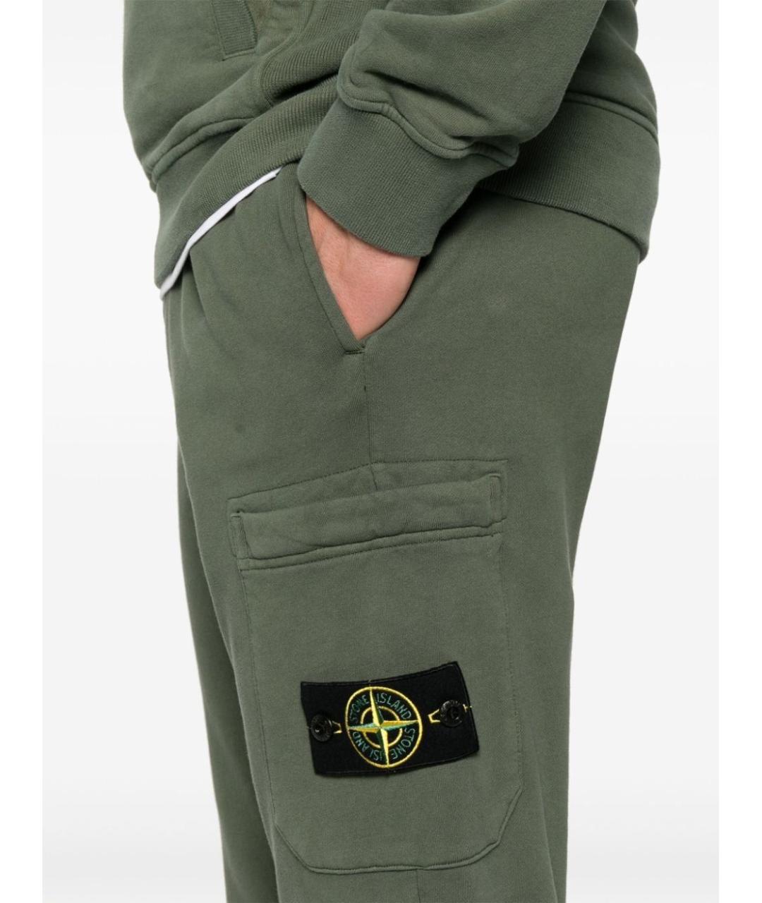 STONE ISLAND Зеленые хлопковые повседневные брюки, фото 5