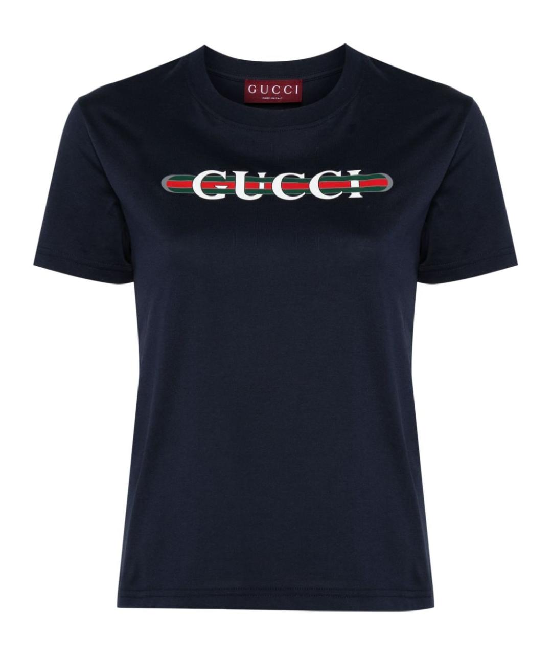 GUCCI Темно-синяя хлопковая футболка, фото 1