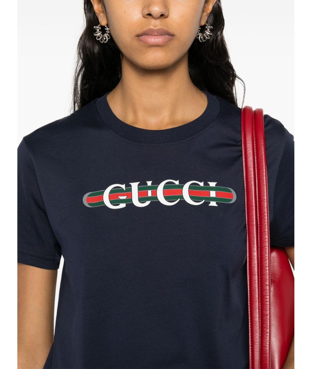 GUCCI Темно-синяя хлопковая футболка, фото 3