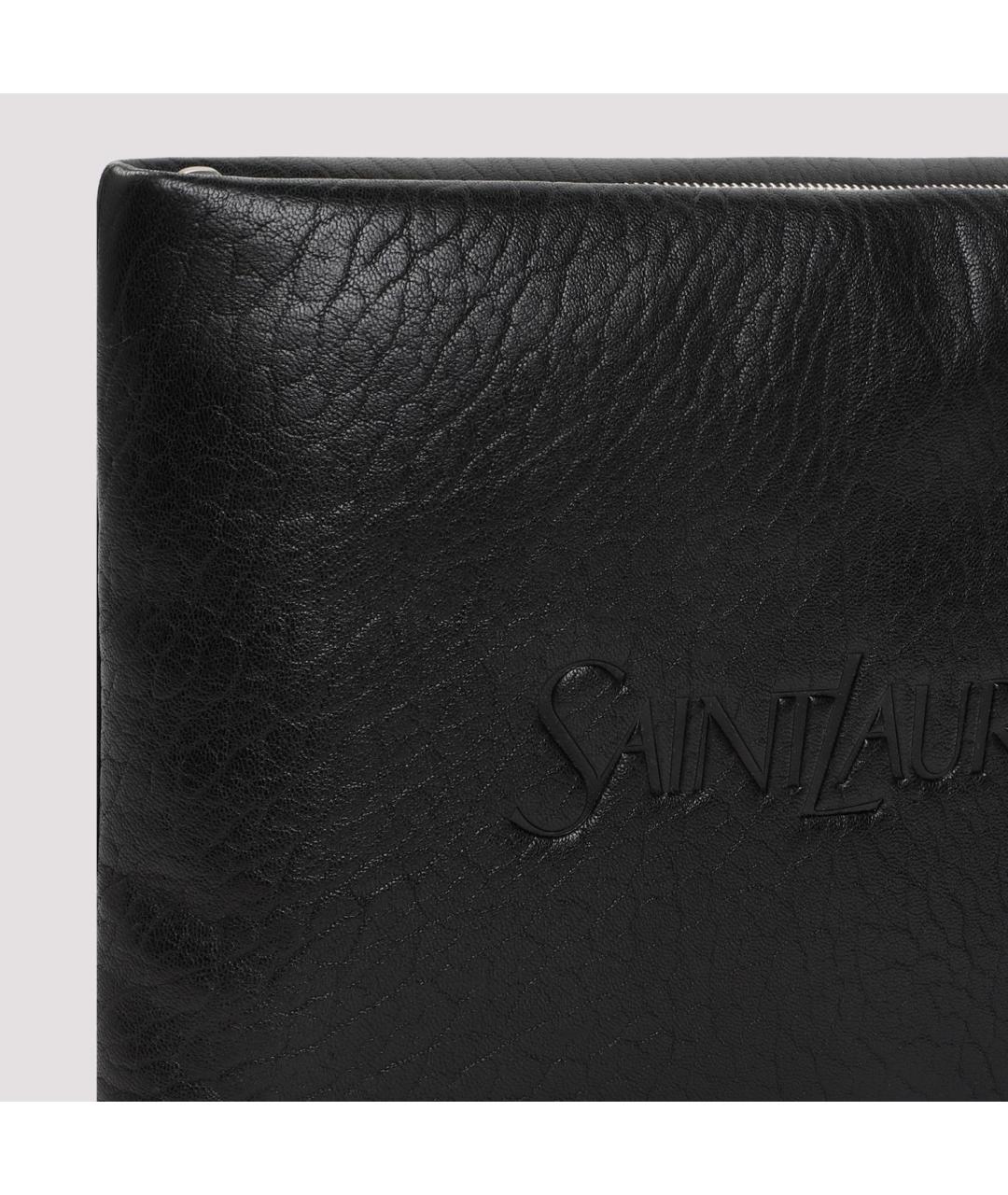 SAINT LAURENT Черная кожаная барсетка, фото 5
