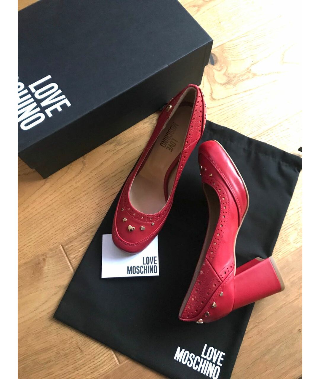 LOVE MOSCHINO Красные кожаные туфли, фото 3