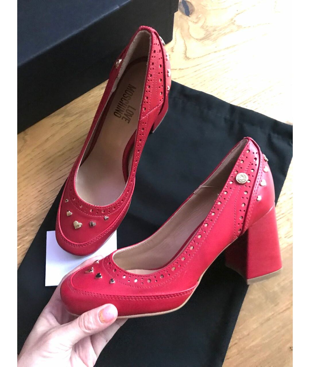LOVE MOSCHINO Красные кожаные туфли, фото 5