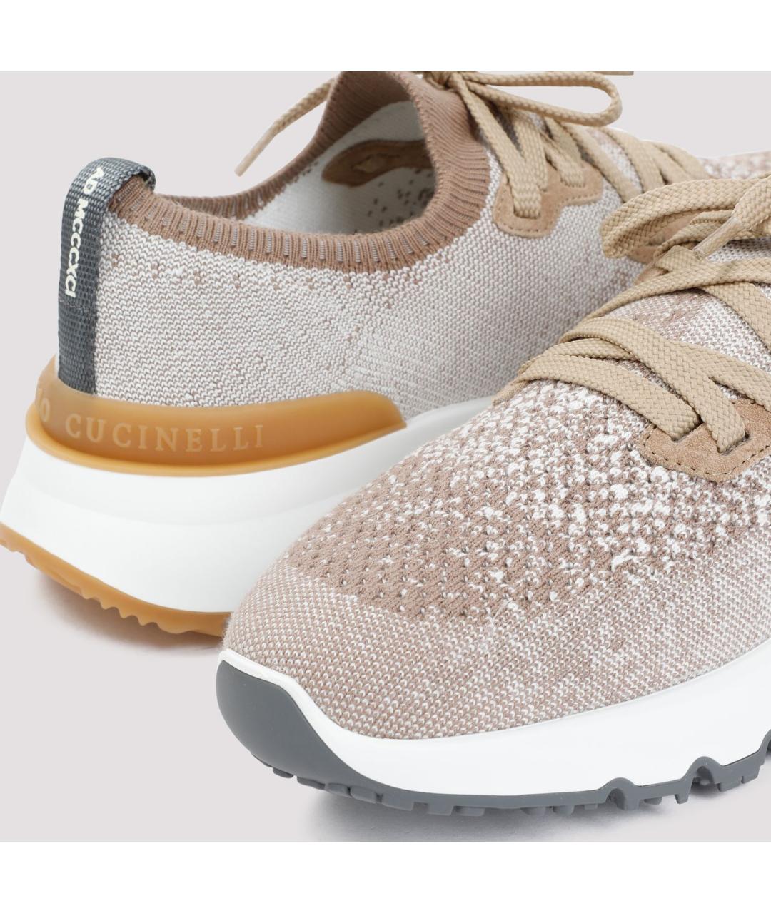 BRUNELLO CUCINELLI Бежевые текстильные низкие кроссовки / кеды, фото 5