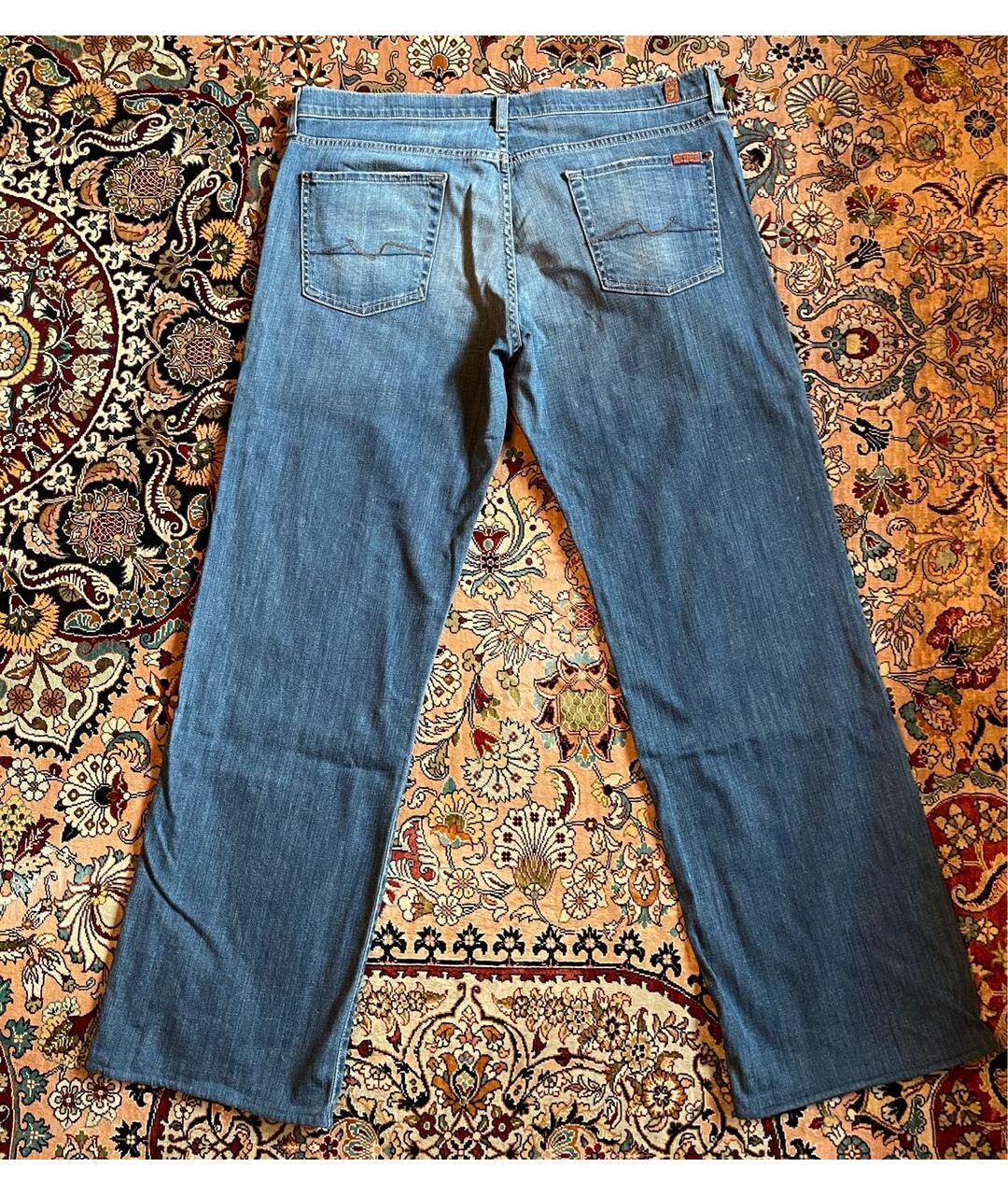 7 FOR ALL MANKIND Синие хлопковые прямые джинсы, фото 2