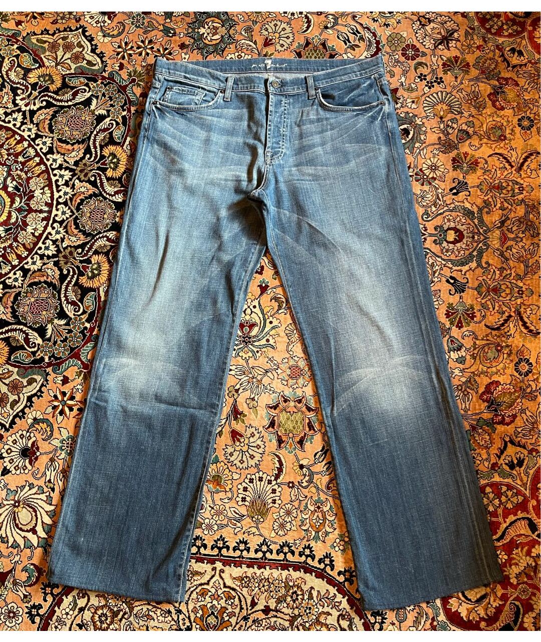 7 FOR ALL MANKIND Синие хлопковые прямые джинсы, фото 7