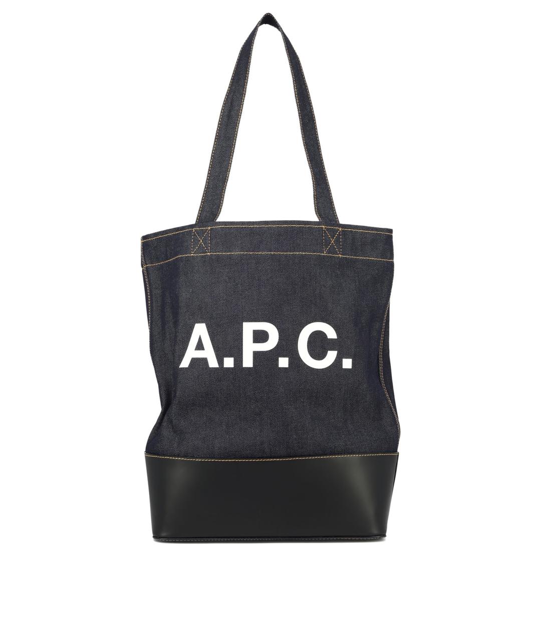 A.P.C. Темно-синяя хлопковая сумка тоут, фото 1