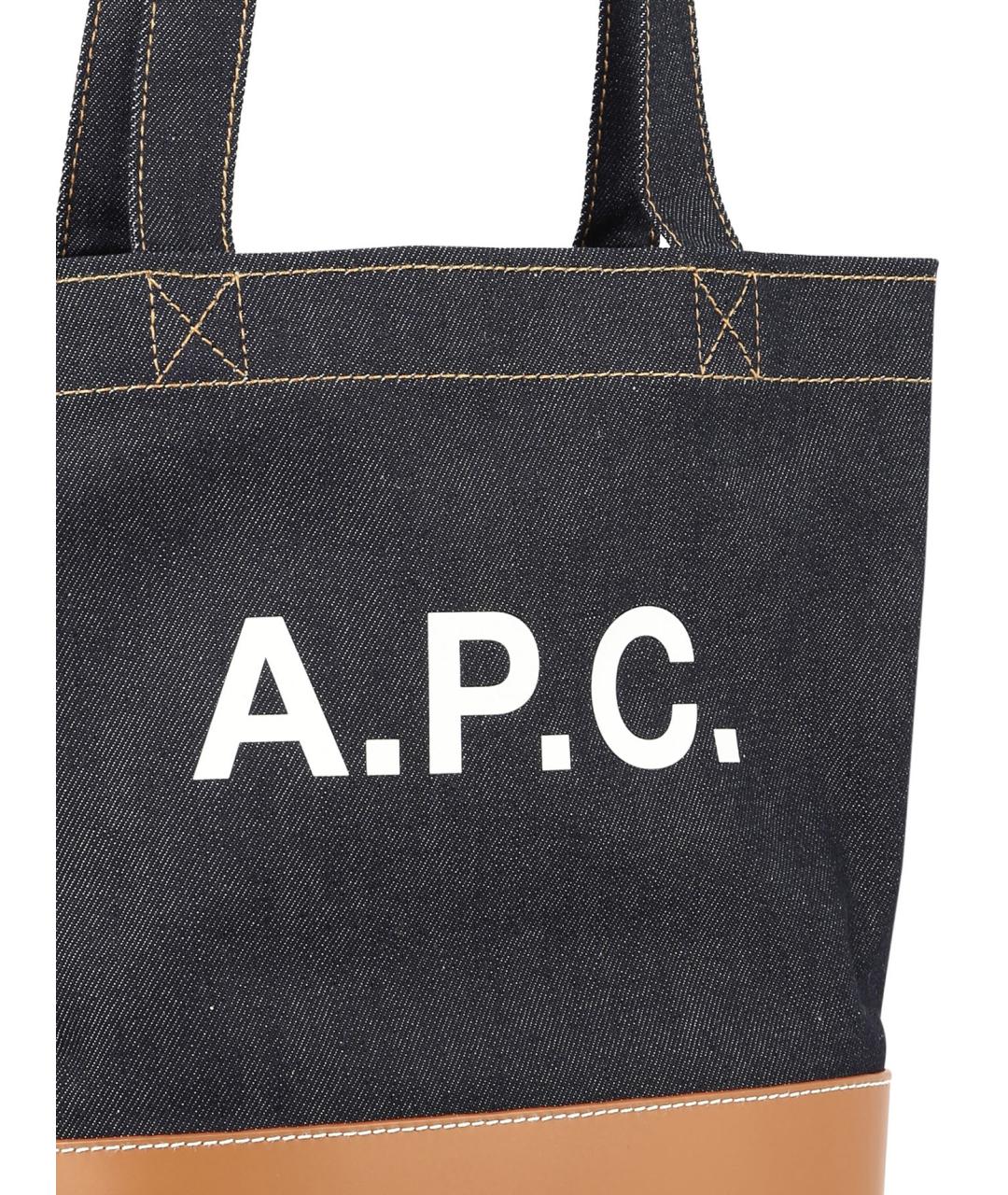 A.P.C. Темно-синяя хлопковая сумка тоут, фото 4