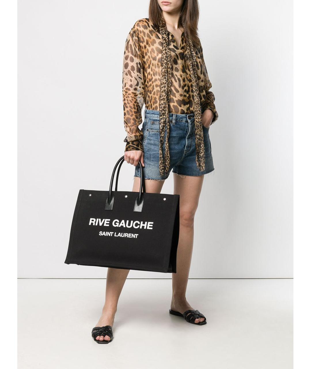 SAINT LAURENT Черная кожаная сумка тоут, фото 2