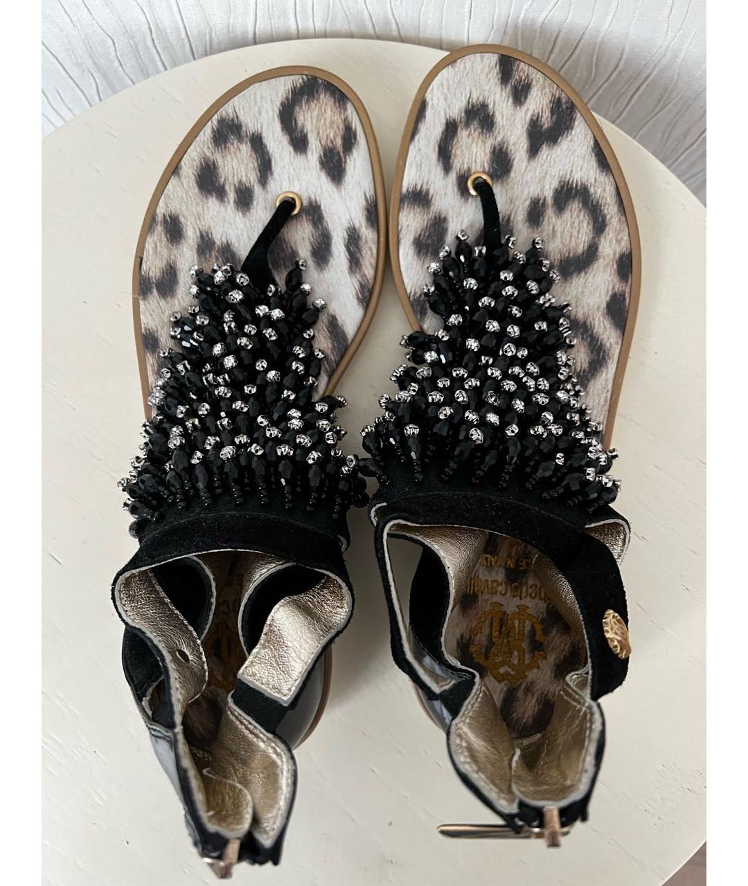 ROBERTO CAVALLI Черные кожаные босоножки, фото 4
