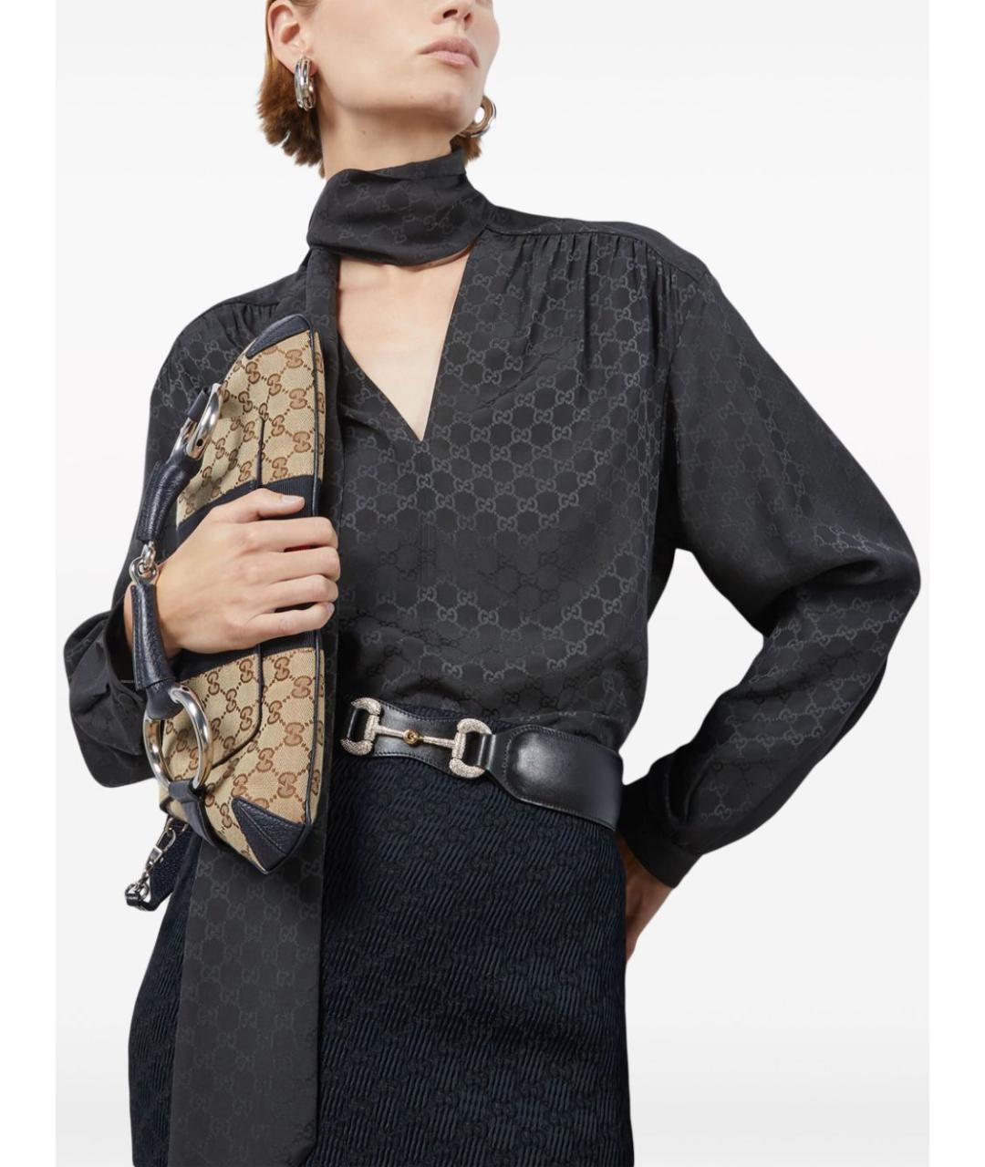 GUCCI Черная шелковая блузы, фото 3