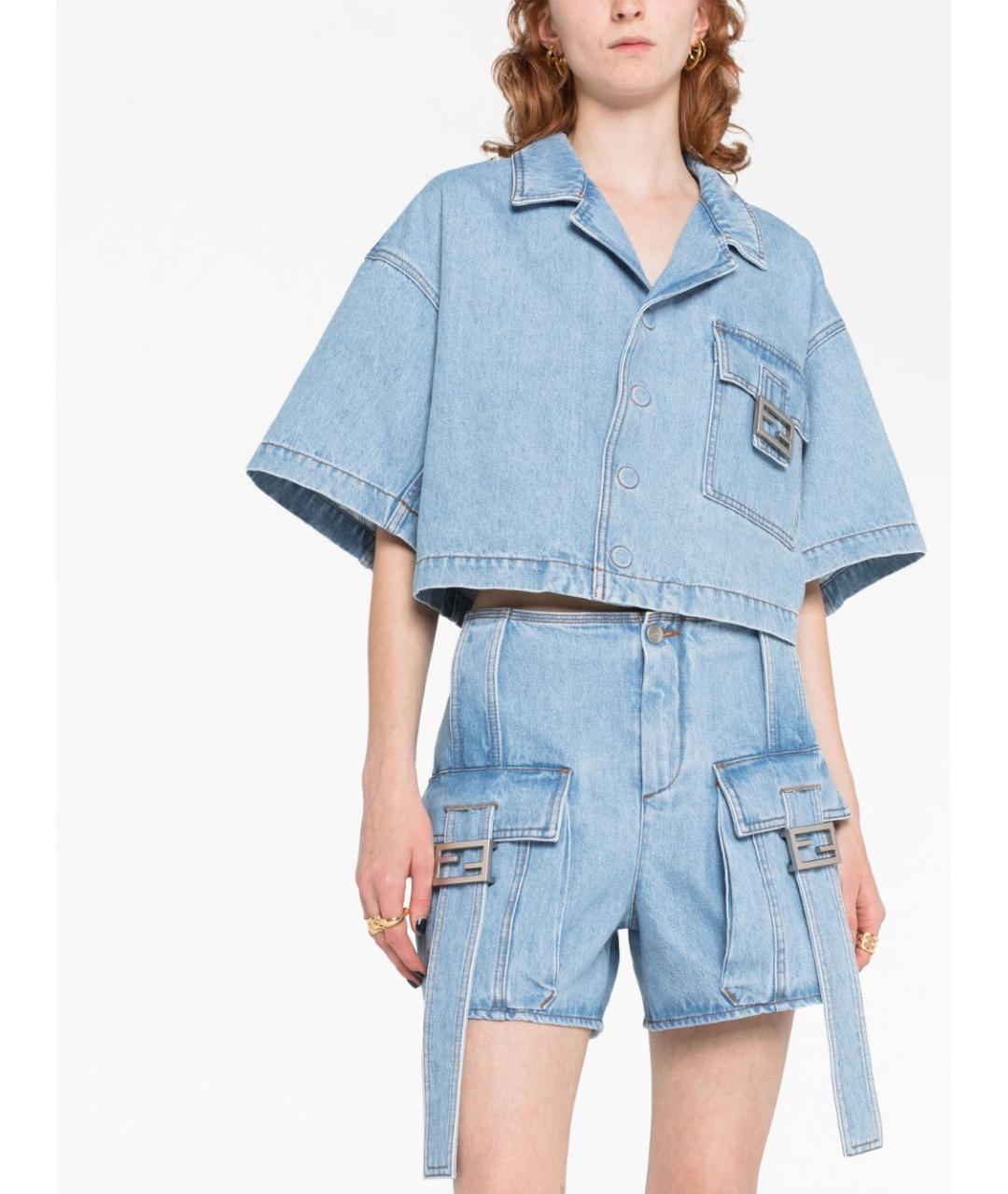 FENDI Голубые хлопковые шорты, фото 3