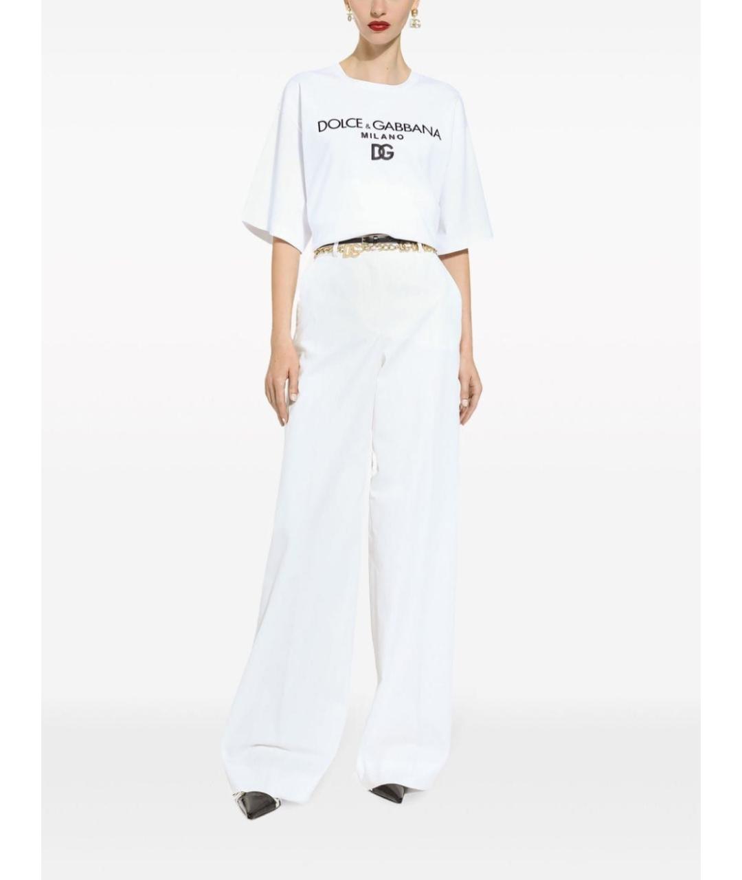 DOLCE&GABBANA Белые хлопковые прямые брюки, фото 3