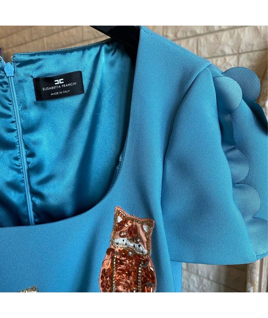 ELISABETTA FRANCHI Голубое полиэстеровое повседневное платье, фото 3
