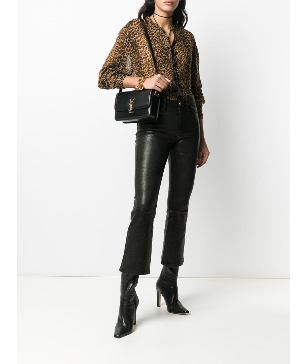 SAINT LAURENT Черная кожаная сумка через плечо, фото 2