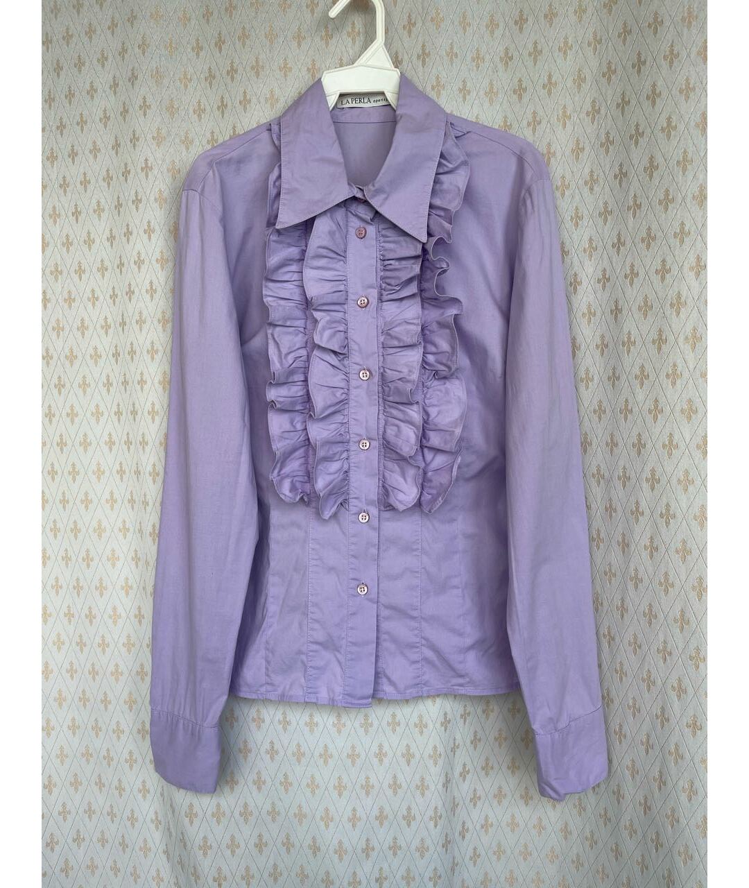 LA PERLA Фиолетовая хлопко-эластановая рубашка, фото 8