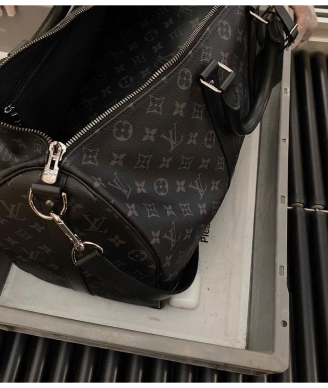 LOUIS VUITTON Черная кожаная дорожная/спортивная сумка, фото 3