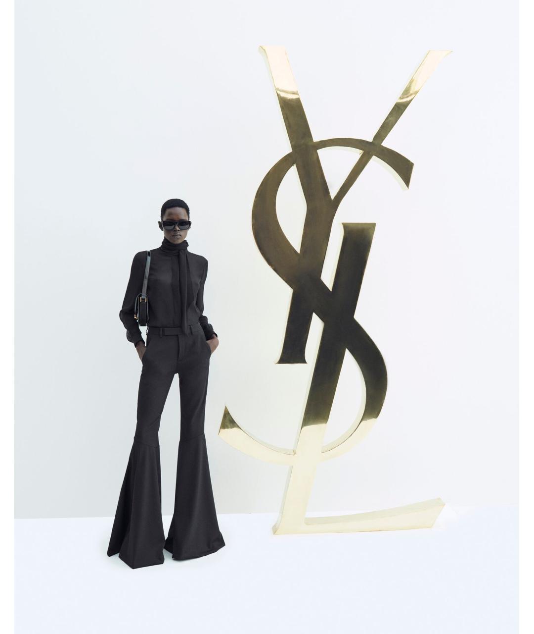 SAINT LAURENT Черные шерстяные брюки широкие, фото 2