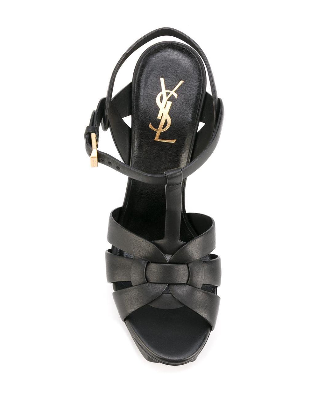 SAINT LAURENT Черные кожаные босоножки, фото 4