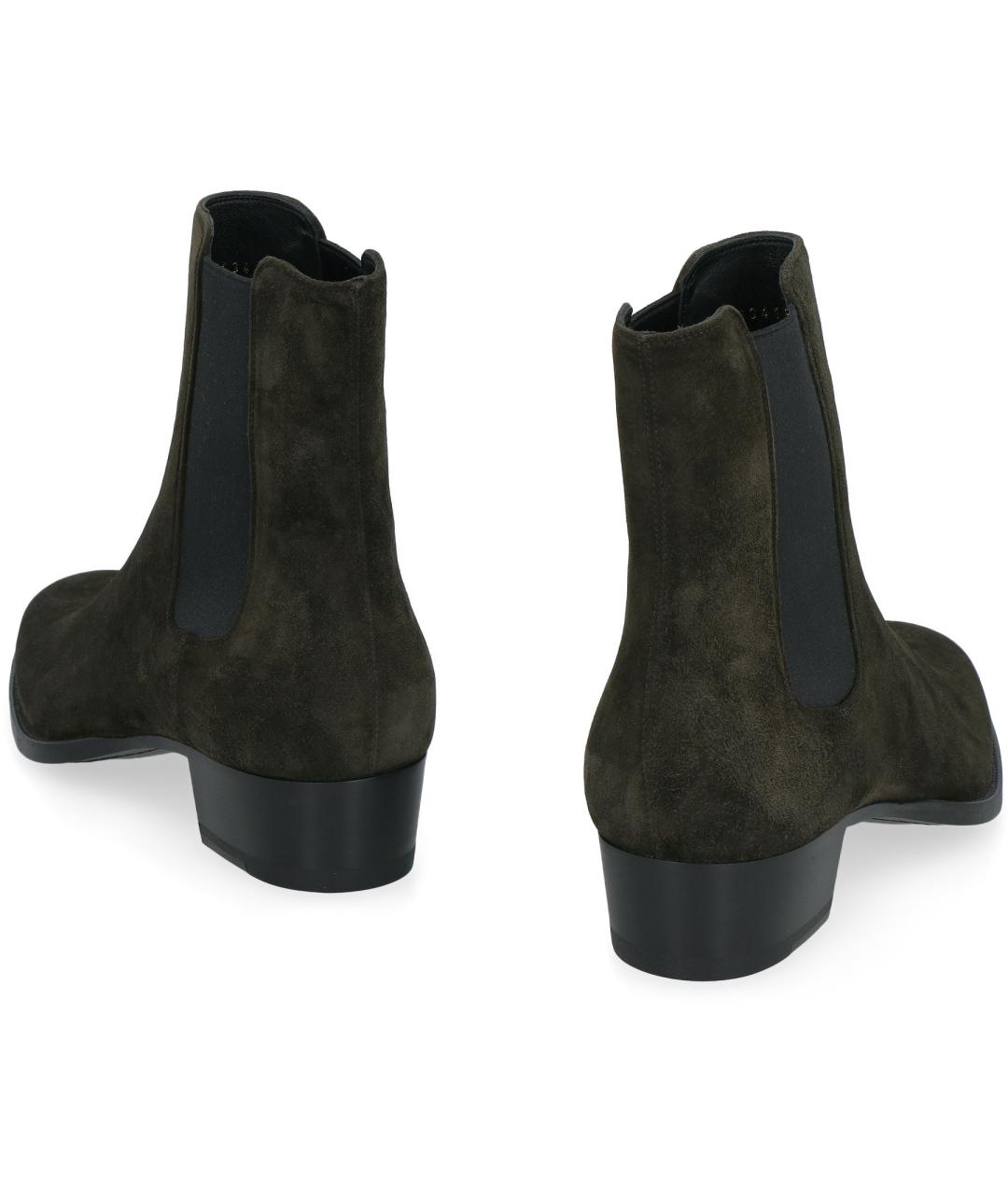 SAINT LAURENT Хаки кожаные высокие ботинки, фото 4