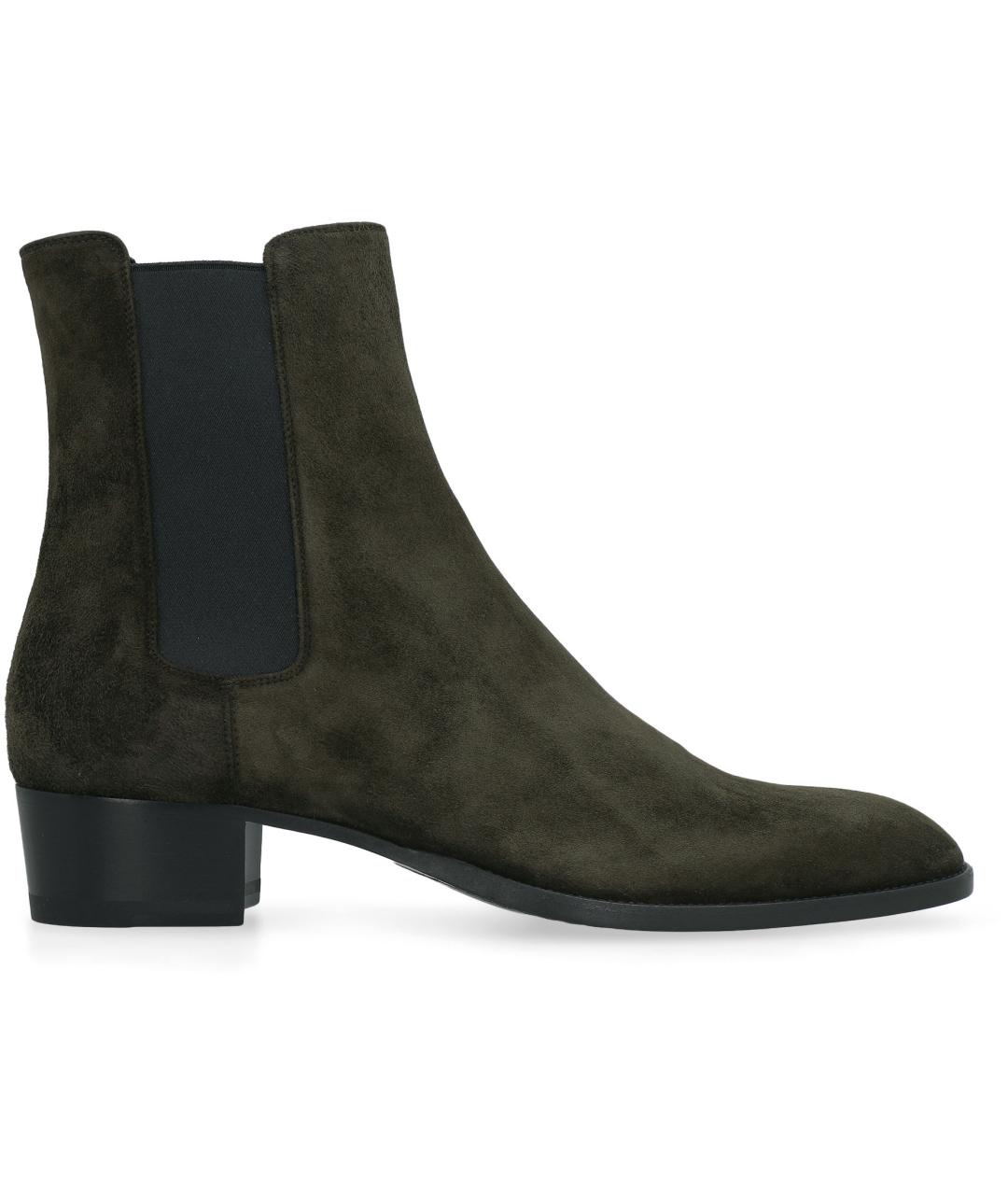 SAINT LAURENT Хаки кожаные высокие ботинки, фото 2