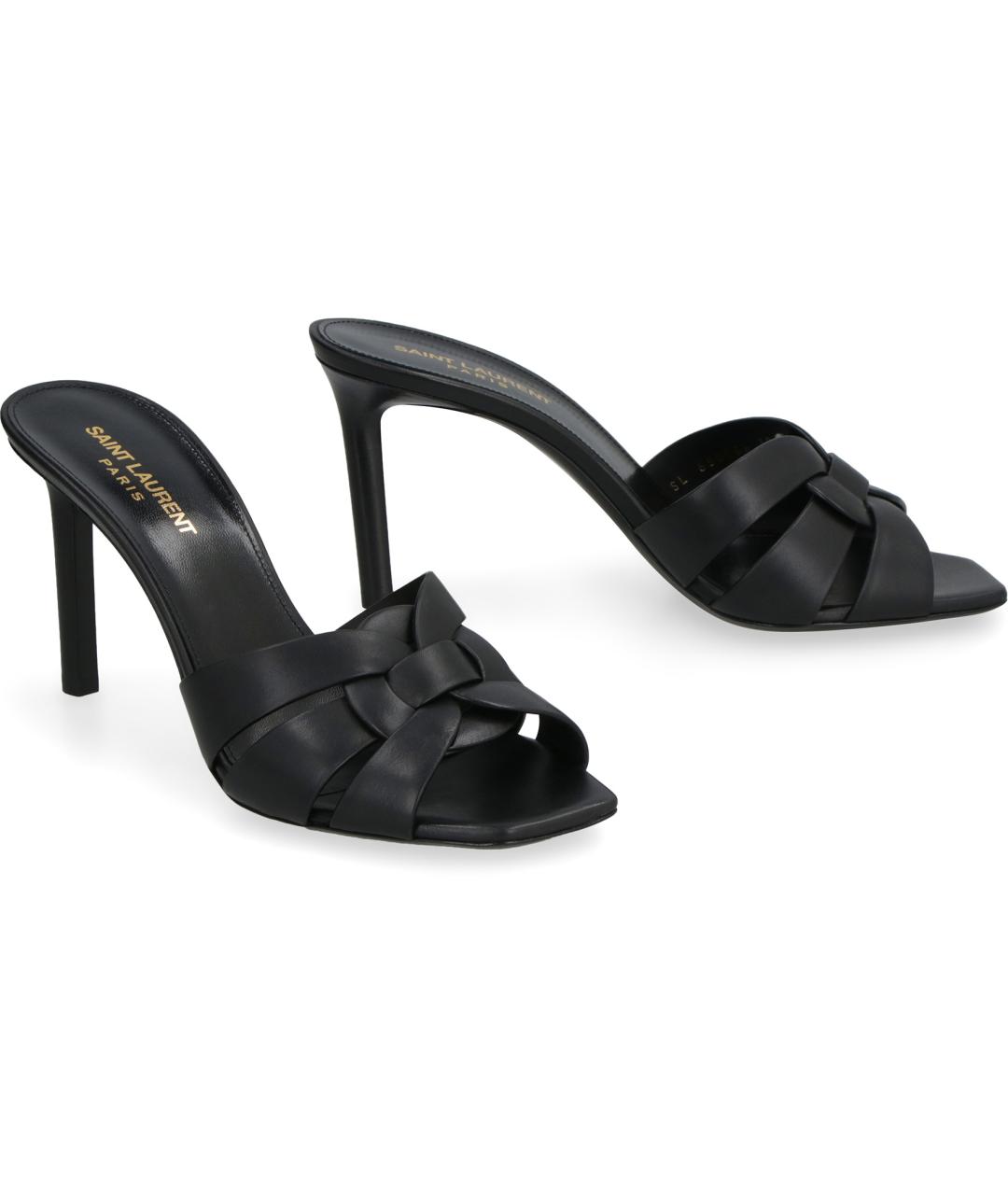 SAINT LAURENT Черные кожаные мюли, фото 3