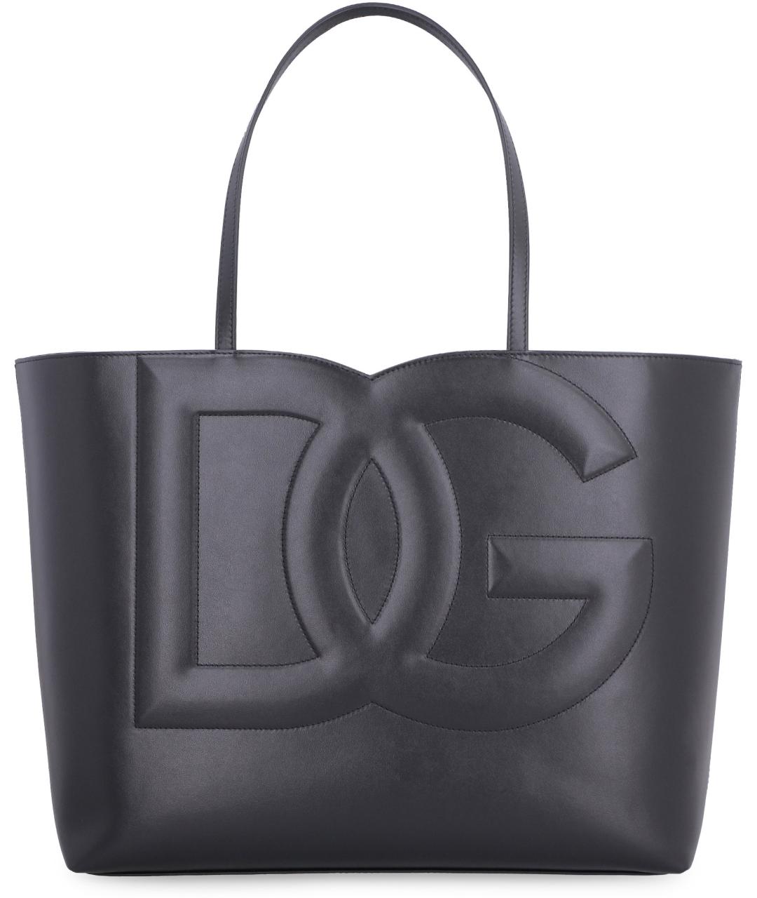DOLCE&GABBANA Черная кожаная сумка тоут, фото 2
