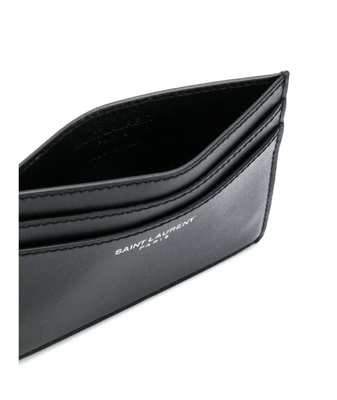 SAINT LAURENT Антрацитовый кожаный кардхолдер, фото 3