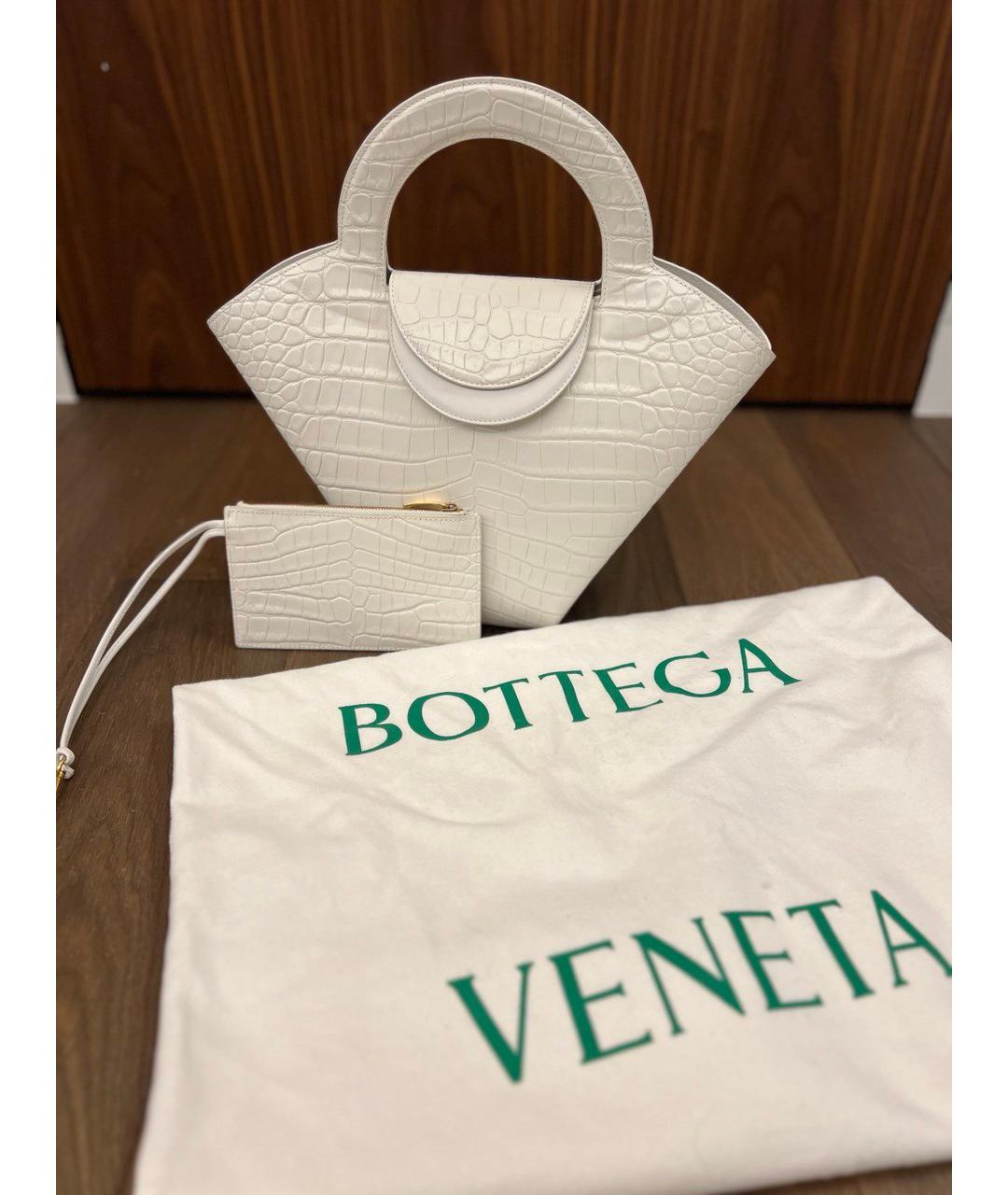 BOTTEGA VENETA Белая кожаная сумка тоут, фото 6