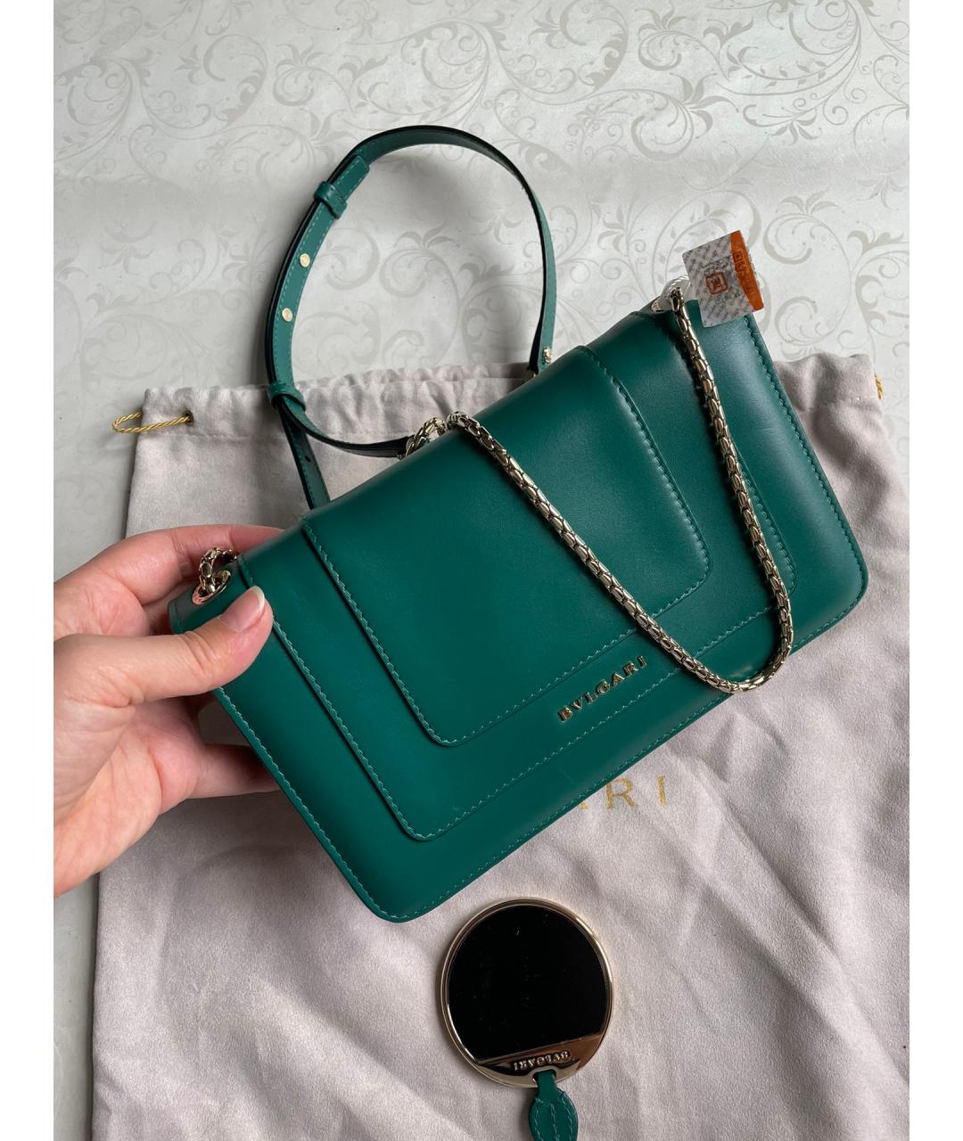 BVLGARI Зеленая кожаная сумка через плечо, фото 3