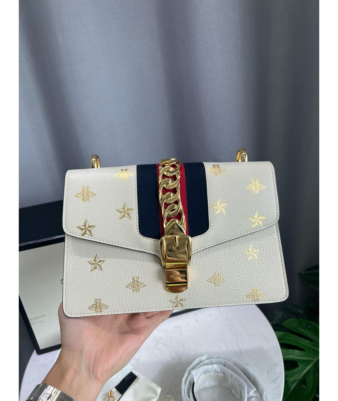 GUCCI Белая кожаная сумка тоут, фото 2