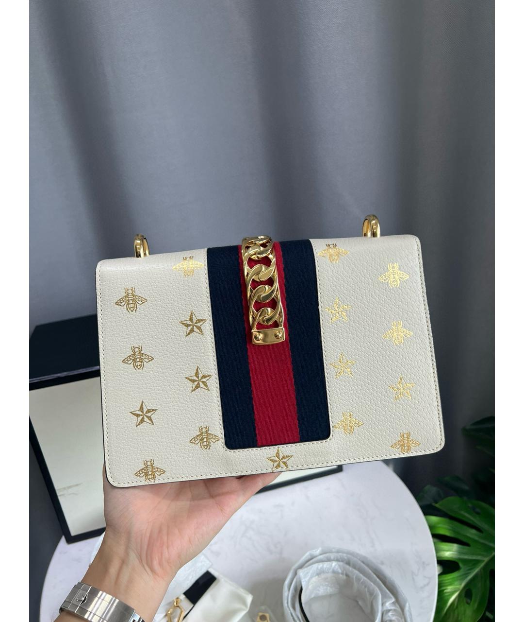 GUCCI Белая кожаная сумка тоут, фото 3