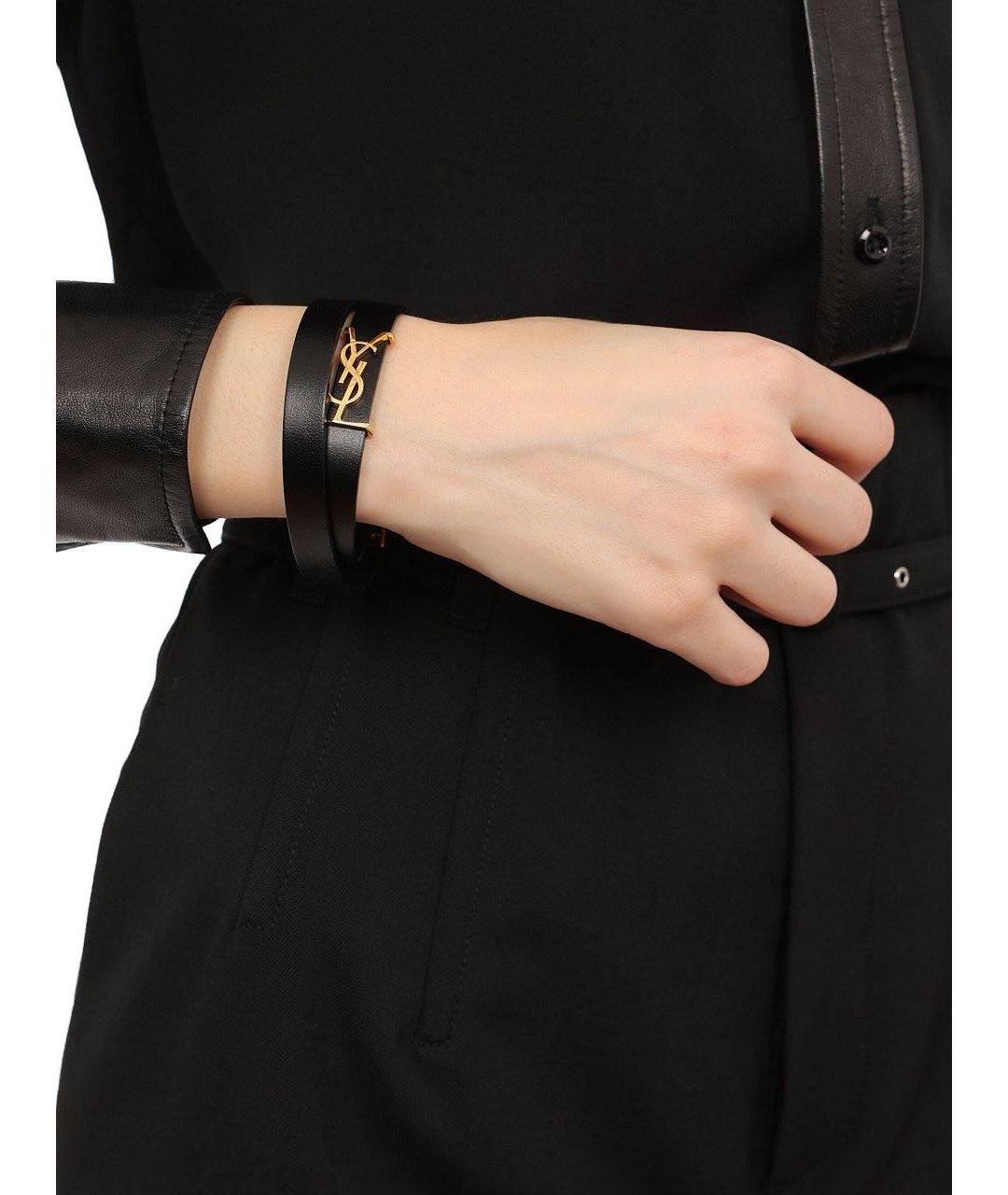 SAINT LAURENT Черный кожаный браслет, фото 4