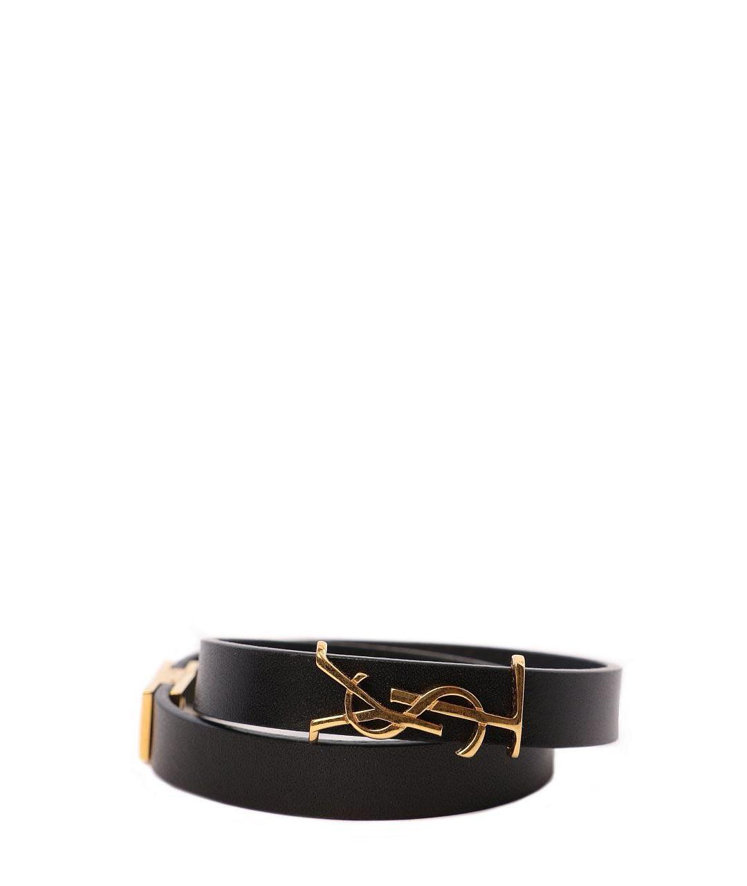 SAINT LAURENT Черный кожаный браслет, фото 2