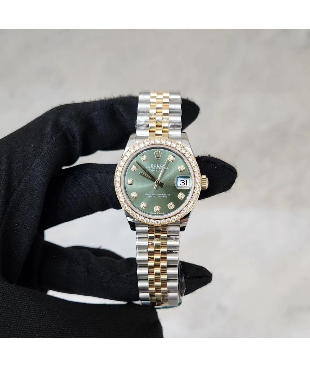 ROLEX Зеленые часы из желтого золота, фото 2