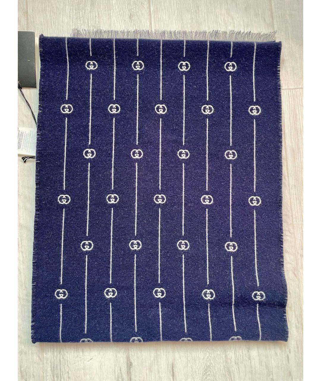 GUCCI Темно-синий шерстяной шарф, фото 5