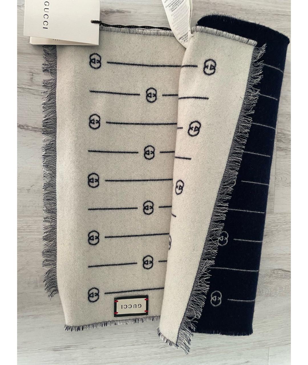 GUCCI Темно-синий шерстяной шарф, фото 2