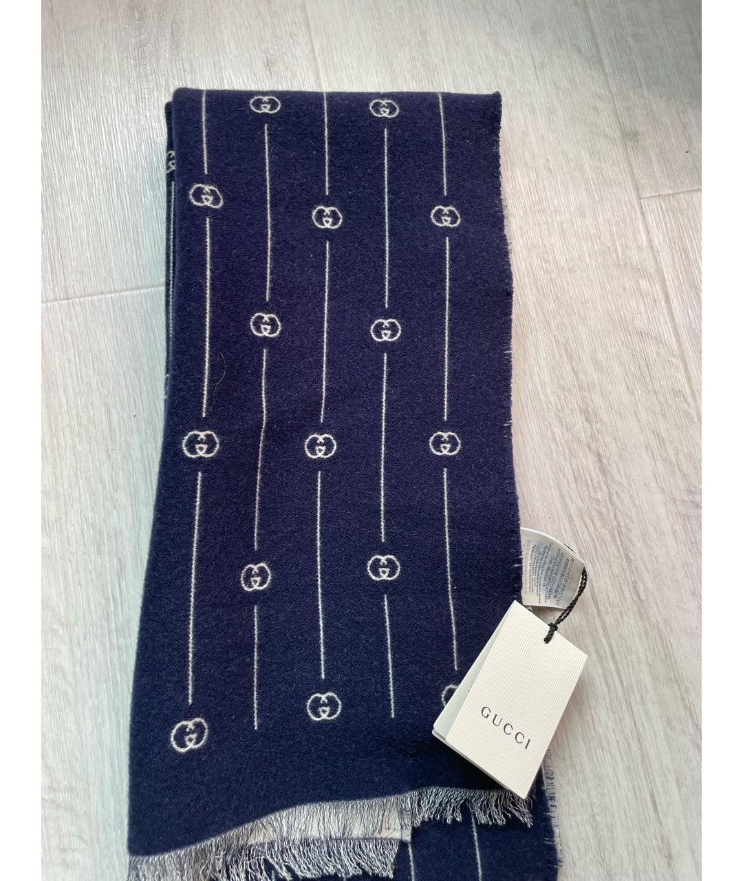 GUCCI Темно-синий шерстяной шарф, фото 6