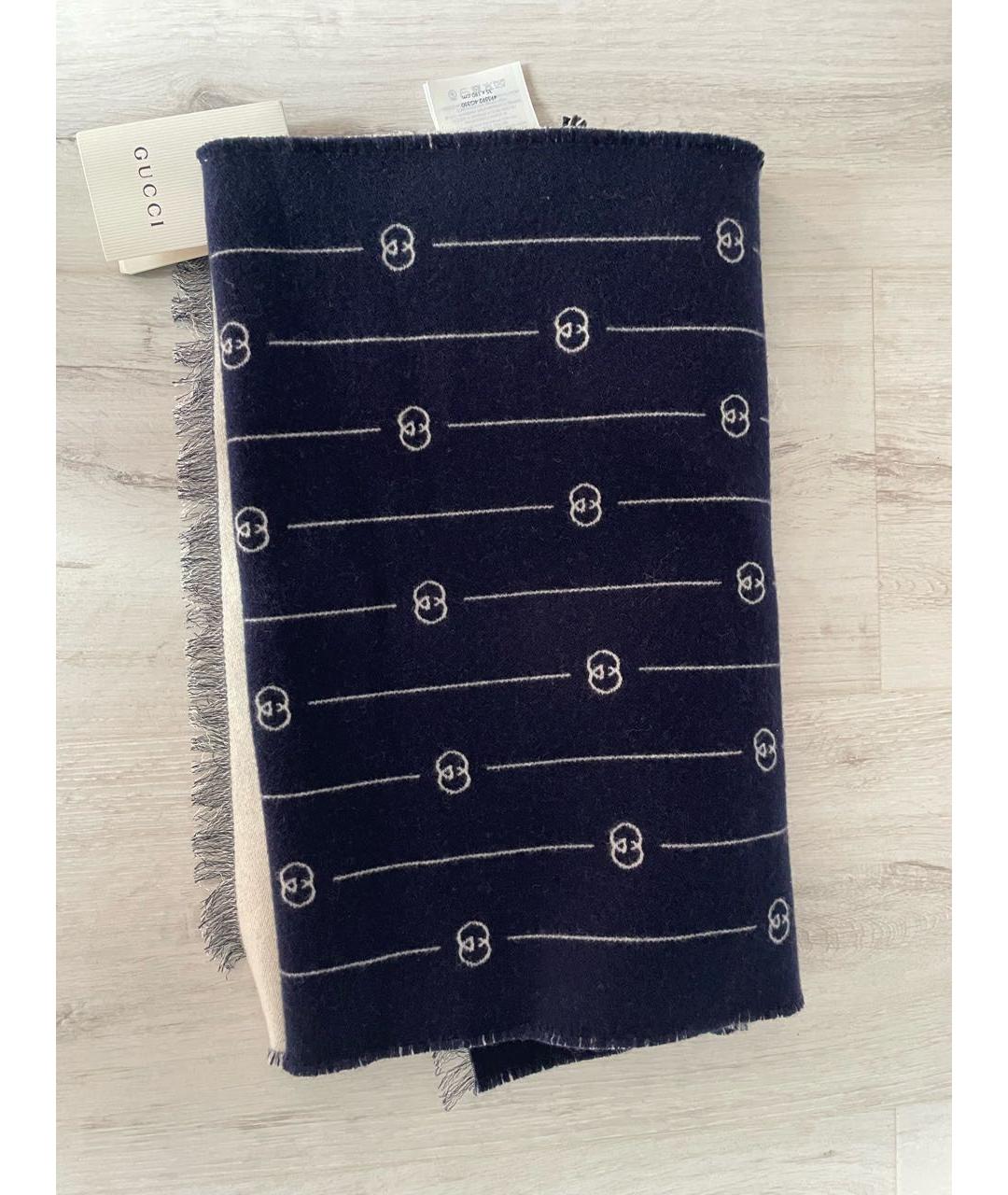 GUCCI Темно-синий шерстяной шарф, фото 4