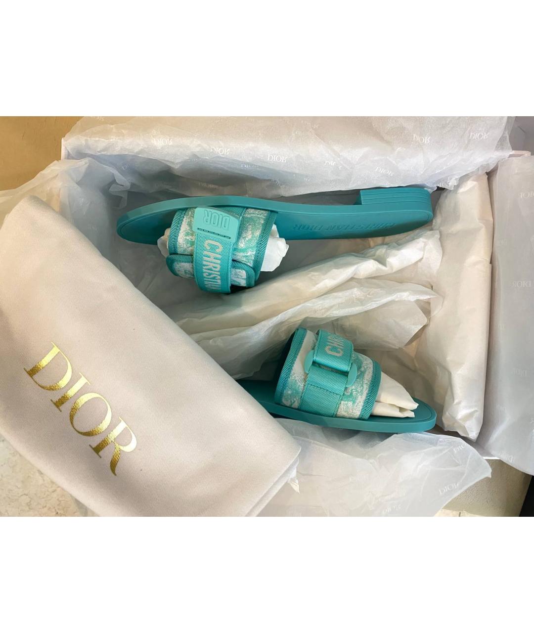 CHRISTIAN DIOR Бирюзовые резиновые шлепанцы, фото 6