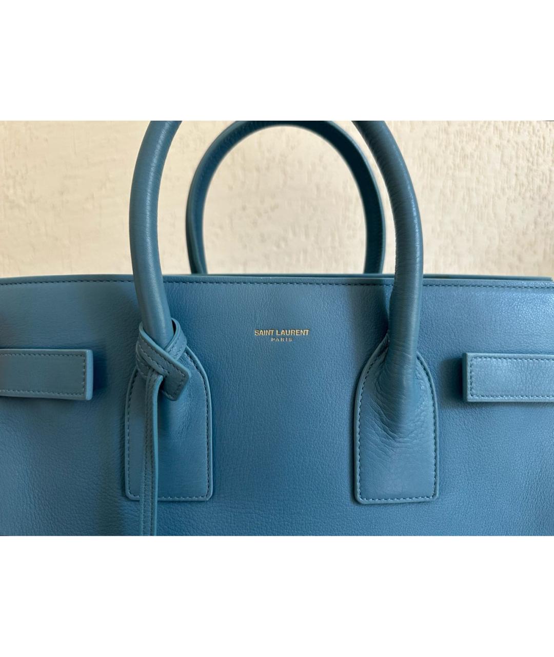 SAINT LAURENT Голубая кожаная сумка тоут, фото 7