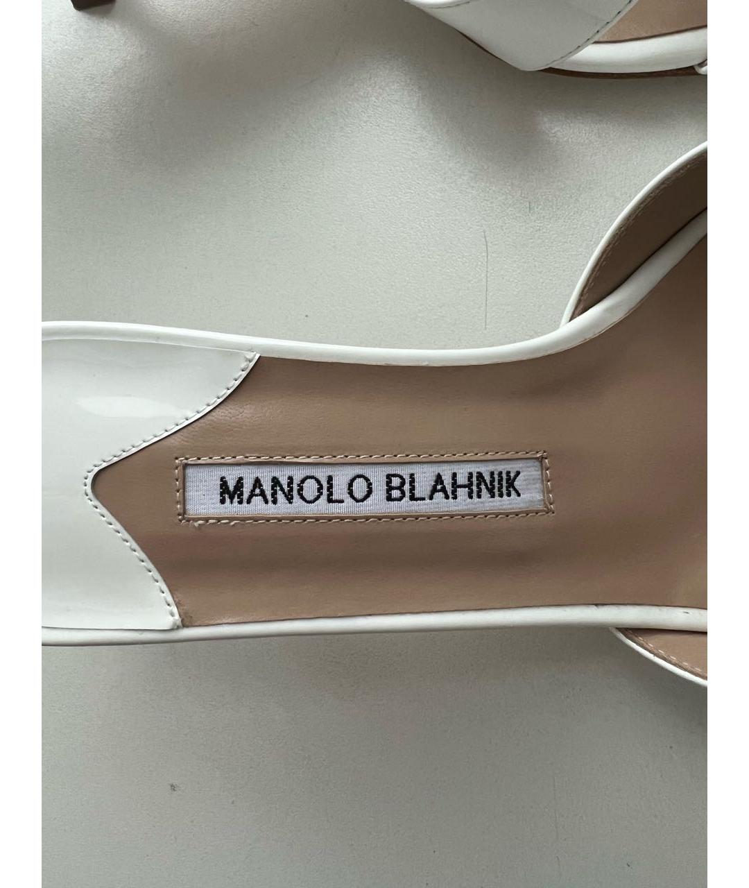 MANOLO BLAHNIK Белые кожаные босоножки, фото 6