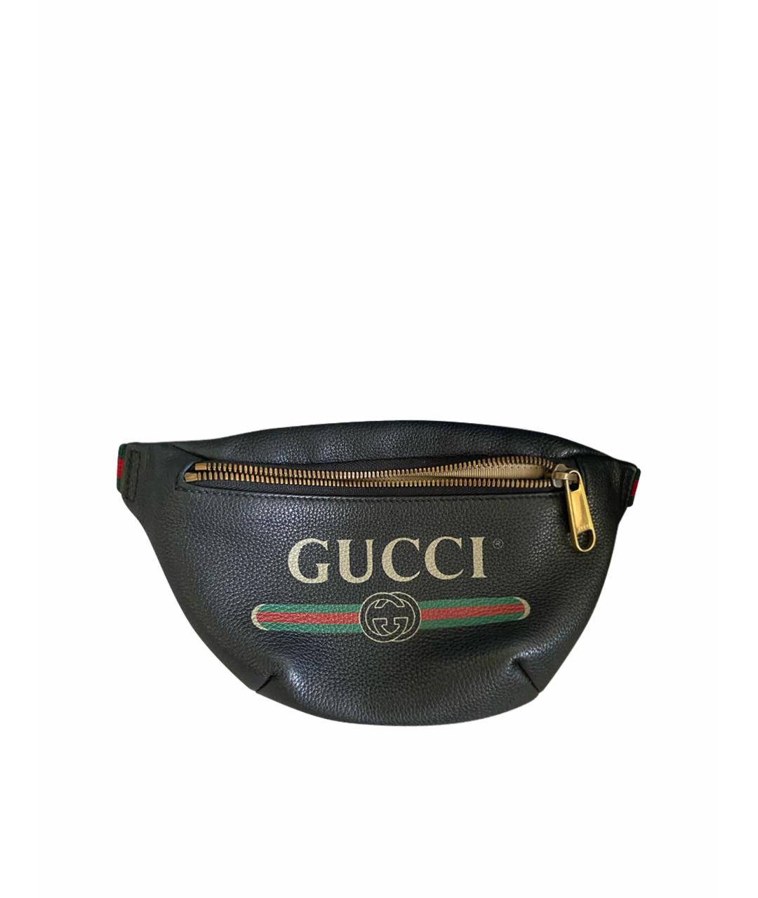 GUCCI Черная кожаная поясная сумка, фото 1