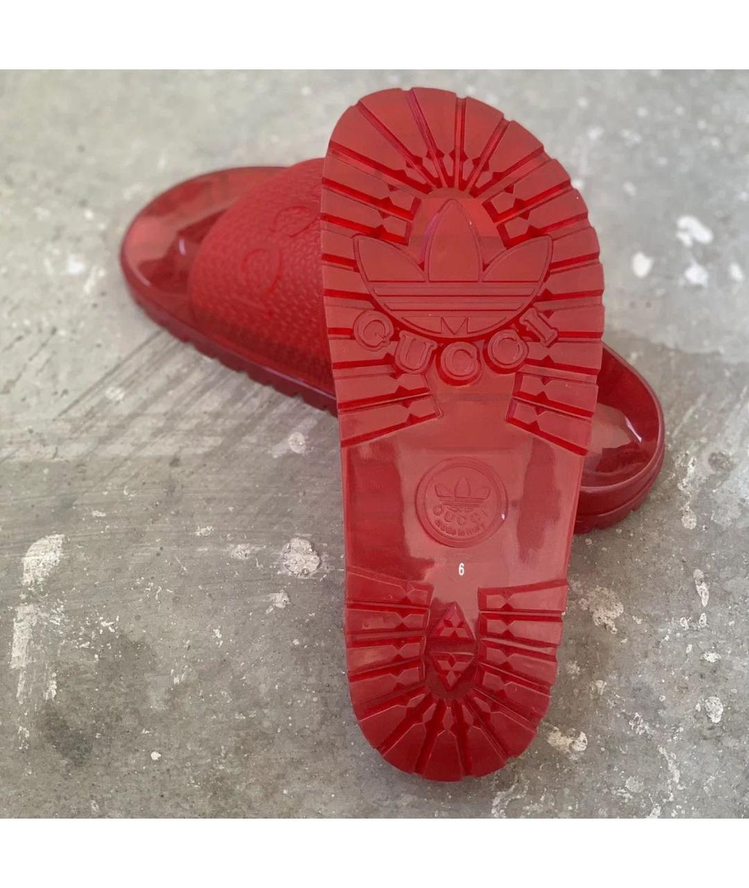 GUCCI Бордовые резиновые шлепанцы, фото 5