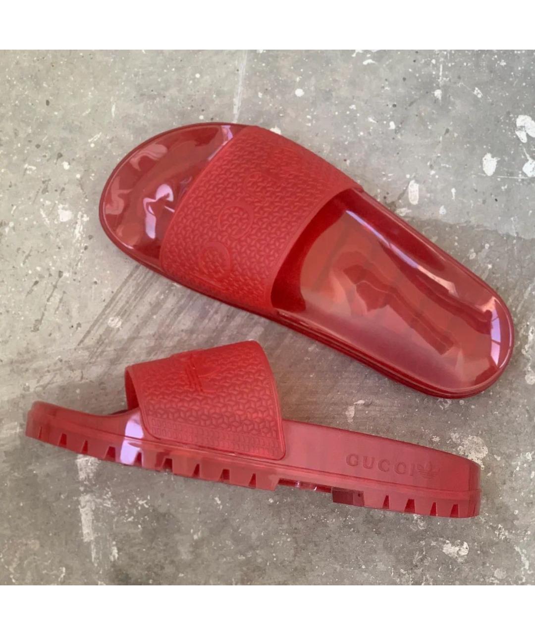 GUCCI Бордовые резиновые шлепанцы, фото 9