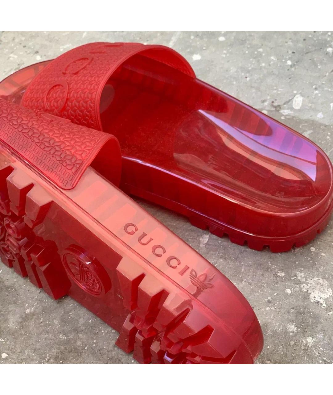 GUCCI Бордовые резиновые шлепанцы, фото 7